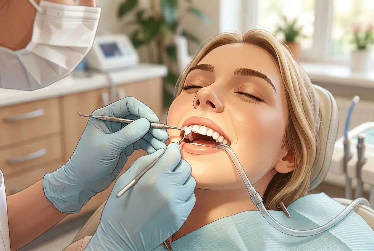 Illustration of patient during dental reconstruction in composite at the Studio Odontoiatrico Stere di Lecce