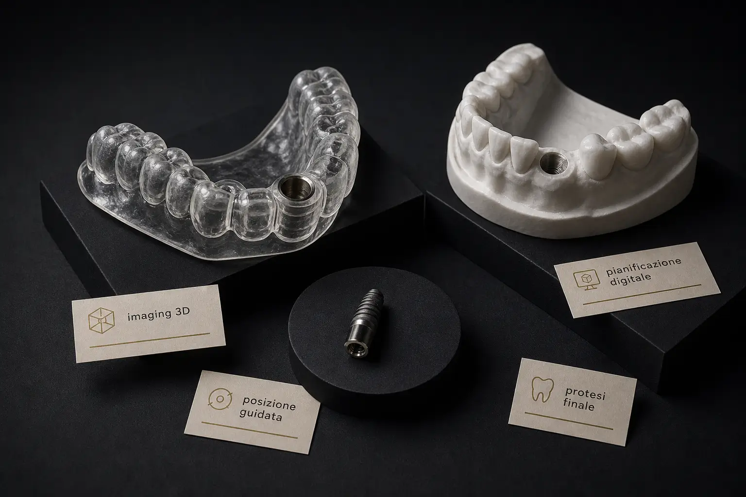 Transparent surgical guide, dental model and titanium plant for digital dental implants planning - dental practice Stere