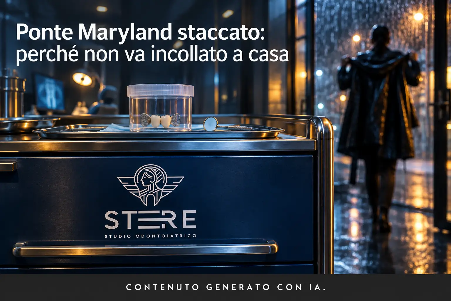 Ponte Maryland staccato: perché non va incollato a casa» sopra un ponte in contenitore; logo STERE sul carrello e dicitura IA in basso.